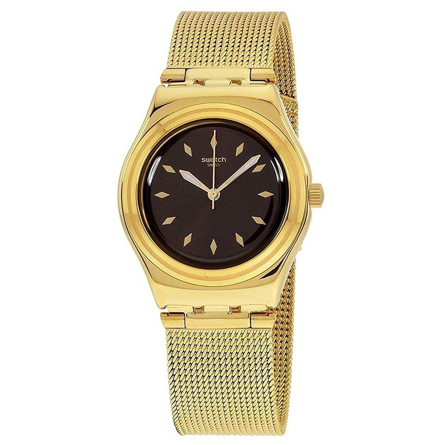 Swatch Irony Losange Damenuhr aus Edelstahl mit braunem Zifferblatt YLG133M