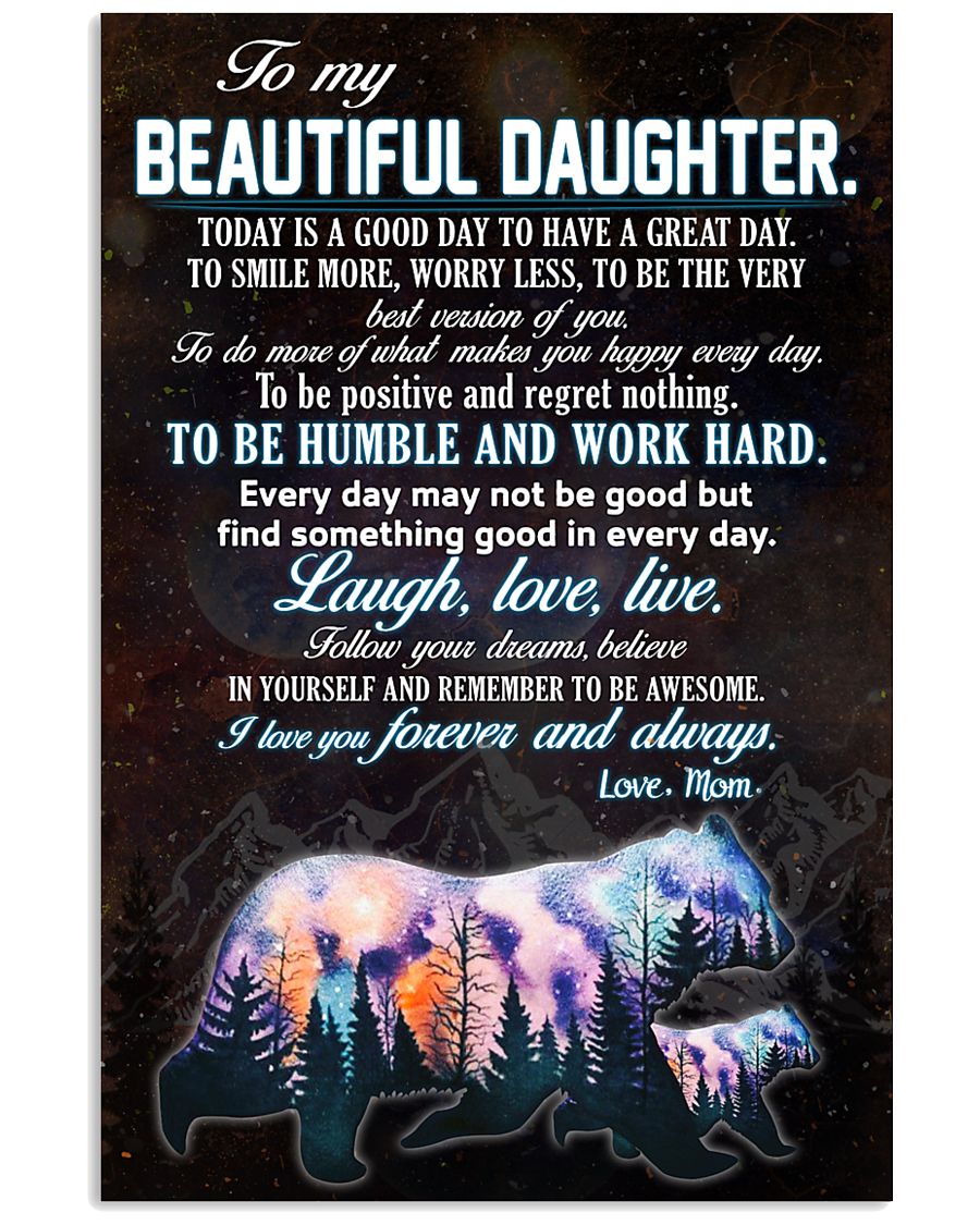 Daughter Canvas, Gift For Daughter, To My Beautiful Daughter, Laughter Love Live Bear Canvas