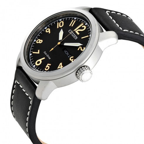 Eco-Drive Chandler Herren-Lederuhr mit schwarzem Zifferblatt