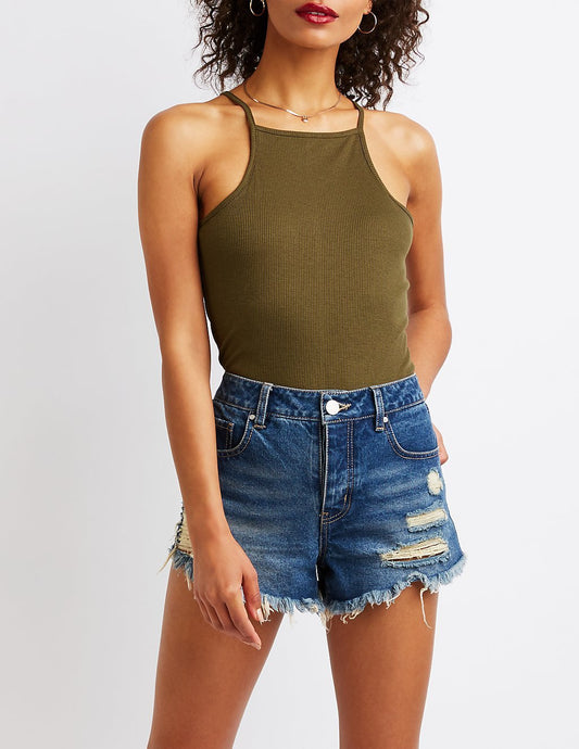Gerippter Bodysuit mit hohem Halsausschnitt 