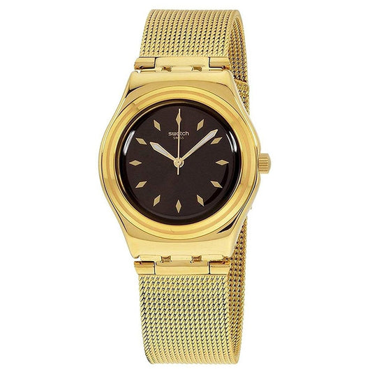 Swatch Irony Losange Damenuhr aus Edelstahl mit braunem Zifferblatt YLG133M