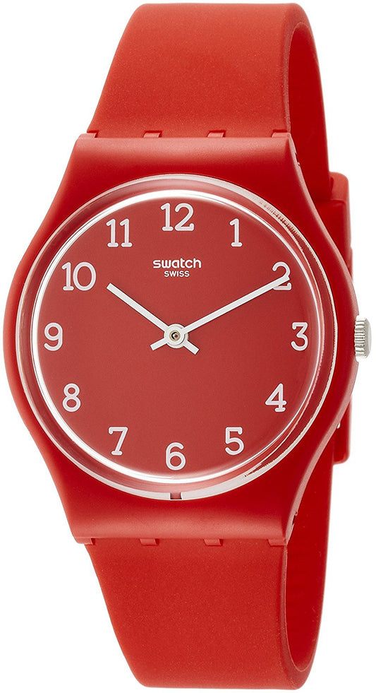 Swatch Originals Sunetty Unisex-Armbanduhr mit rotem Zifferblatt und Silikonarmband GR175 
