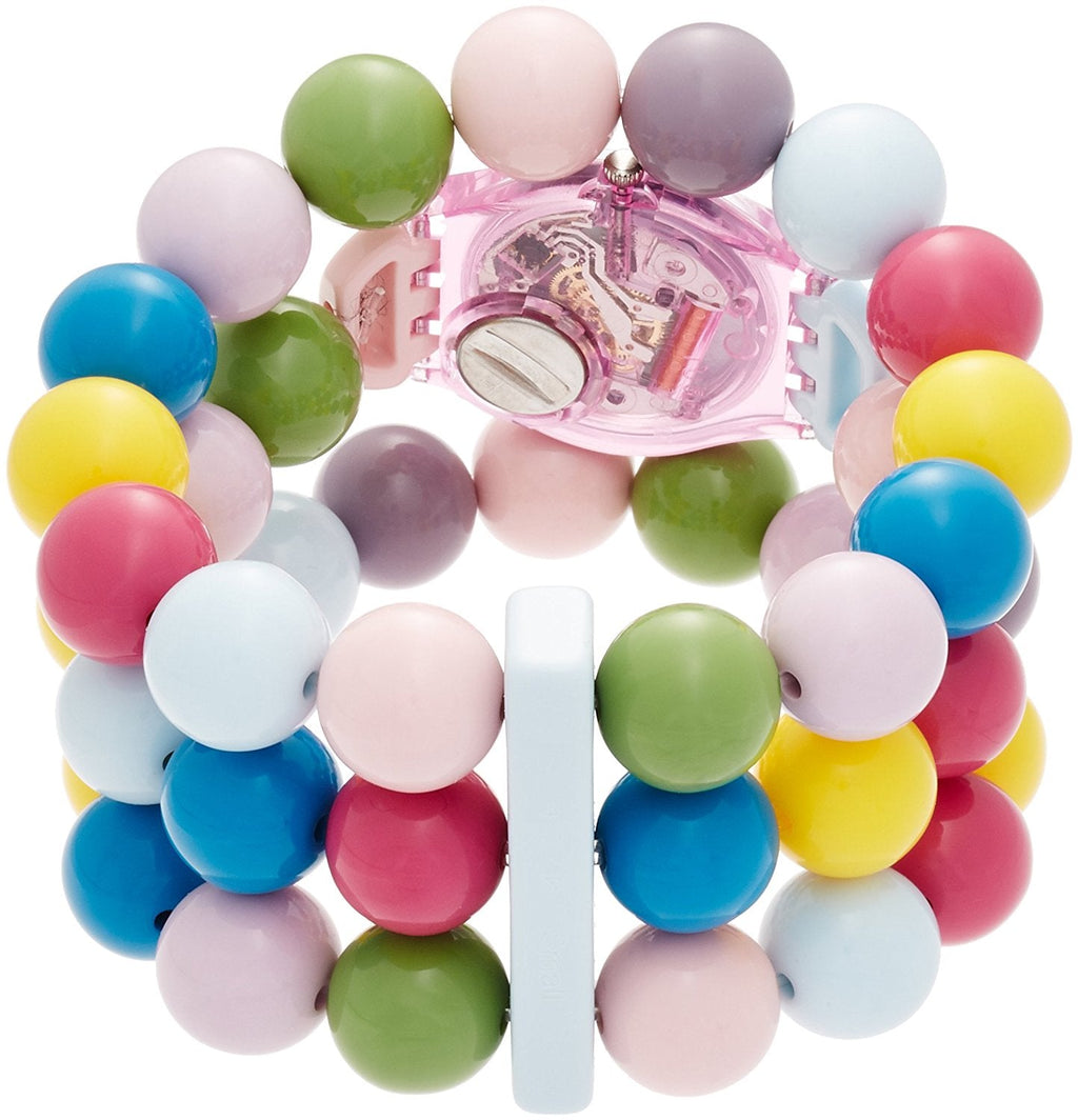 Swatch Originals Party Beads Damenuhr mit weißem Zifferblatt und Kunststoffarmband, LP148B