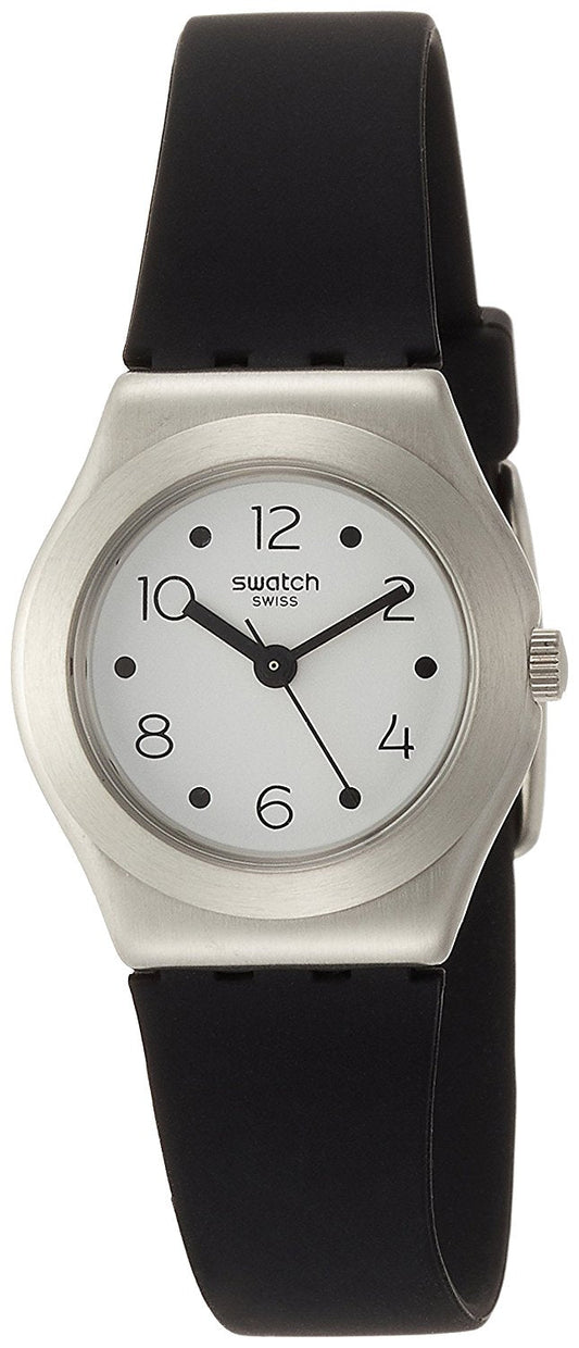 Swatch Soblack Damen-Silikonuhr mit weißem Zifferblatt YSS315 