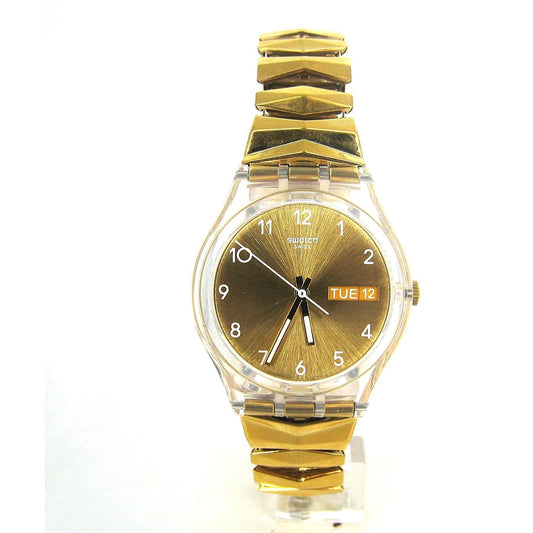 Swatch Originals Goldbrunnen Damenuhr mit goldenem Zifferblatt und Edelstahl GE708B