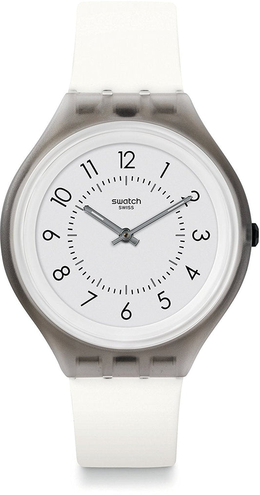 Swatch Skin Skinclass Unisex-Armbanduhr mit weißem Zifferblatt und Silikonarmband SVUM101