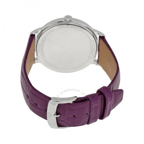 Classima Damenuhr mit weißem Zifferblatt und violettem Lederarmband 10224