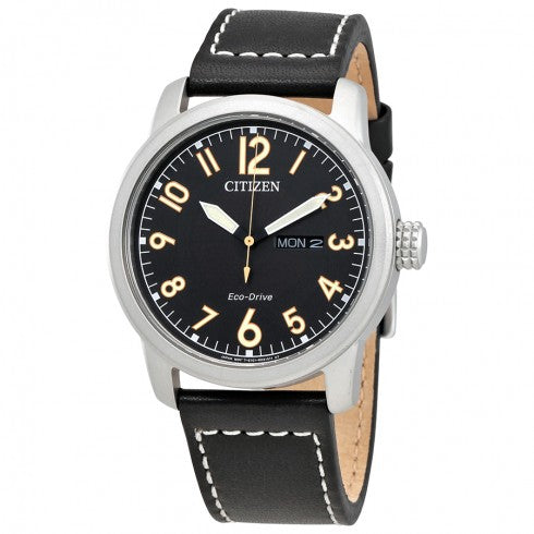 Eco-Drive Chandler Herren-Lederuhr mit schwarzem Zifferblatt
