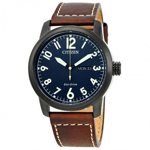 Chandler Herrenuhr mit dunkelblauem Zifferblatt und braunem Lederarmband