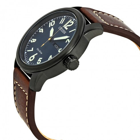 Chandler Herrenuhr mit dunkelblauem Zifferblatt und braunem Lederarmband
