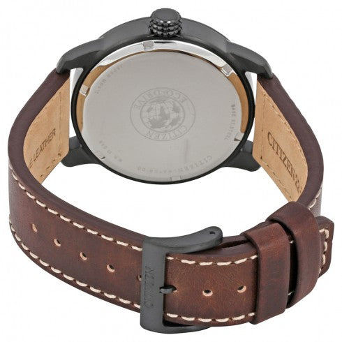 Chandler Herrenuhr mit dunkelblauem Zifferblatt und braunem Lederarmband