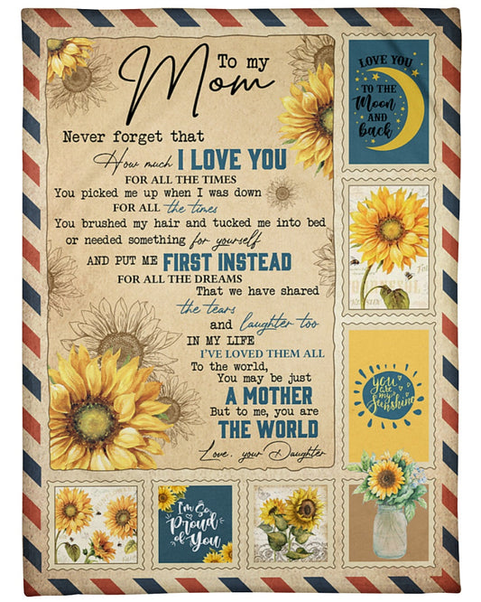 Letter Mom Blanket, Mother's Day Gift, To My Mom Never Forget That I Love You Vintage Fleece Blanket